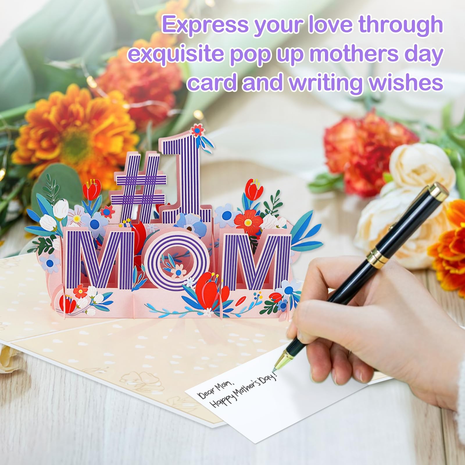 First Mothers Day Card 3D 1st MOM Flower Pop Up Card with Envelope Gift for Mom