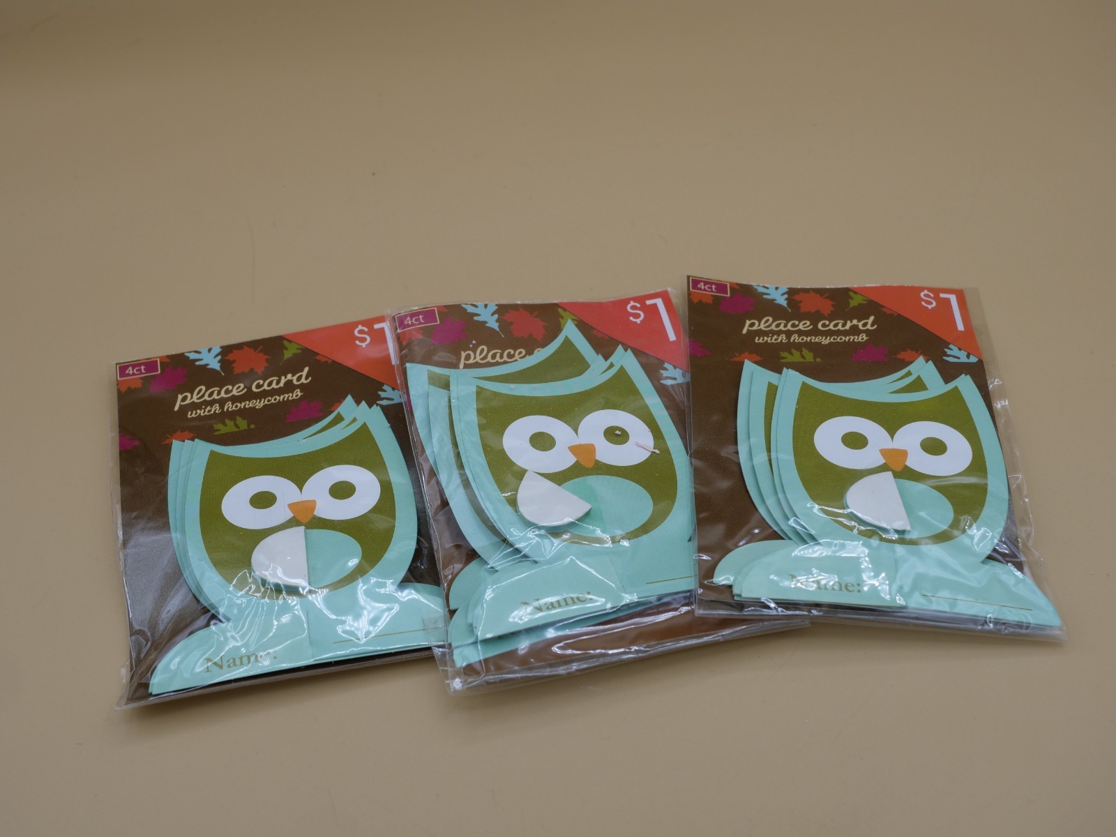 Lot Of 12 Place Cards Owl With Honeycomb Card