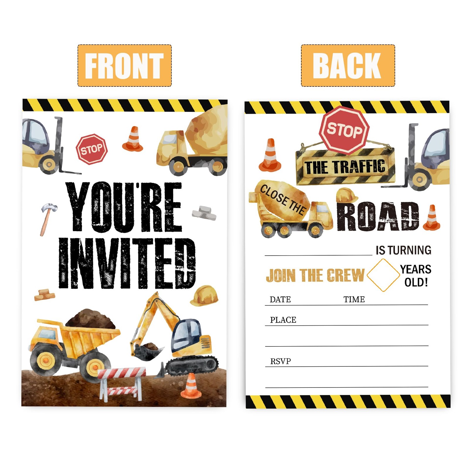 30 PCS Construction Dump Truck Birthday Invitations Cards Envelopes 4×6 Inch