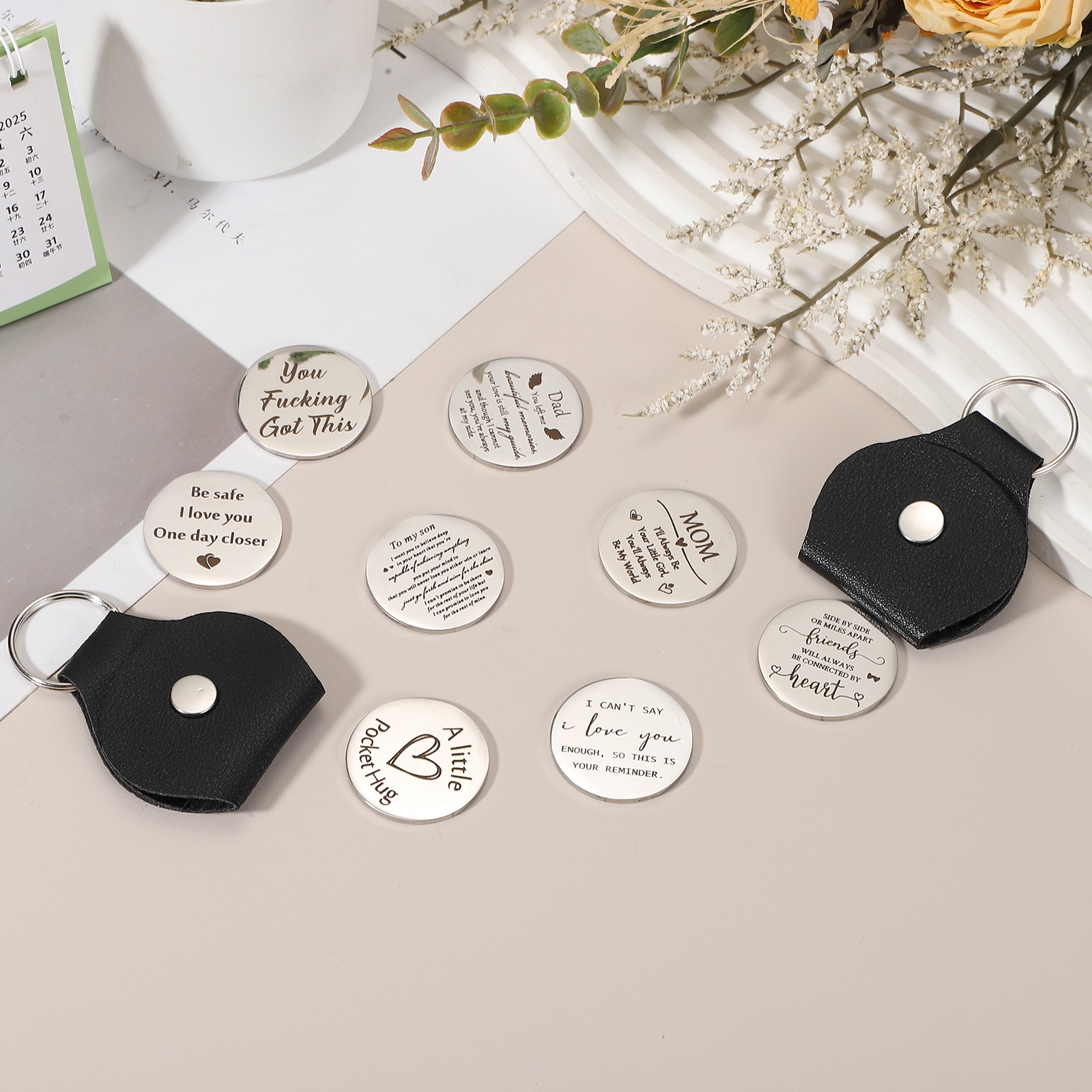 Pocket Hug Token with Leather Keychain, Be Strong When You’re Weak