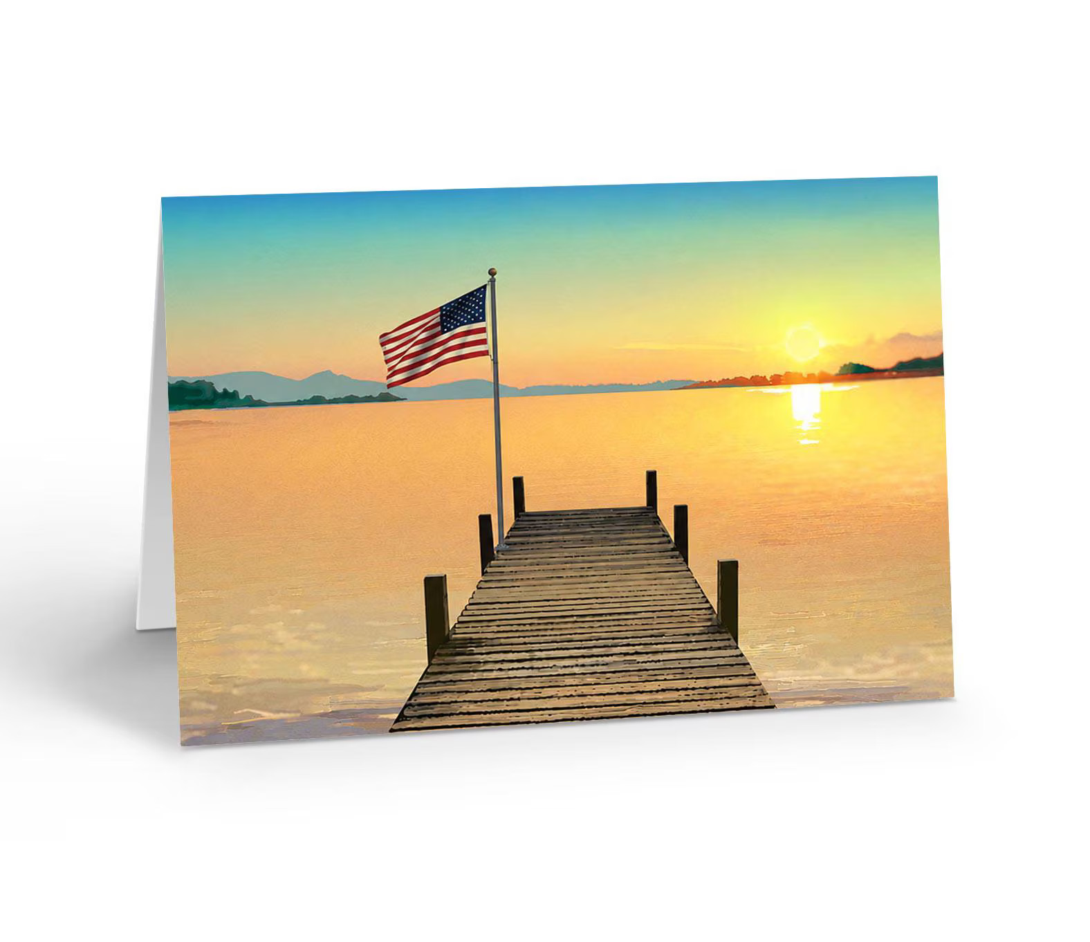 Pretty Sunset Patriotic Dock Note Cards – 10 Note Cards w/Envelopes – 14516