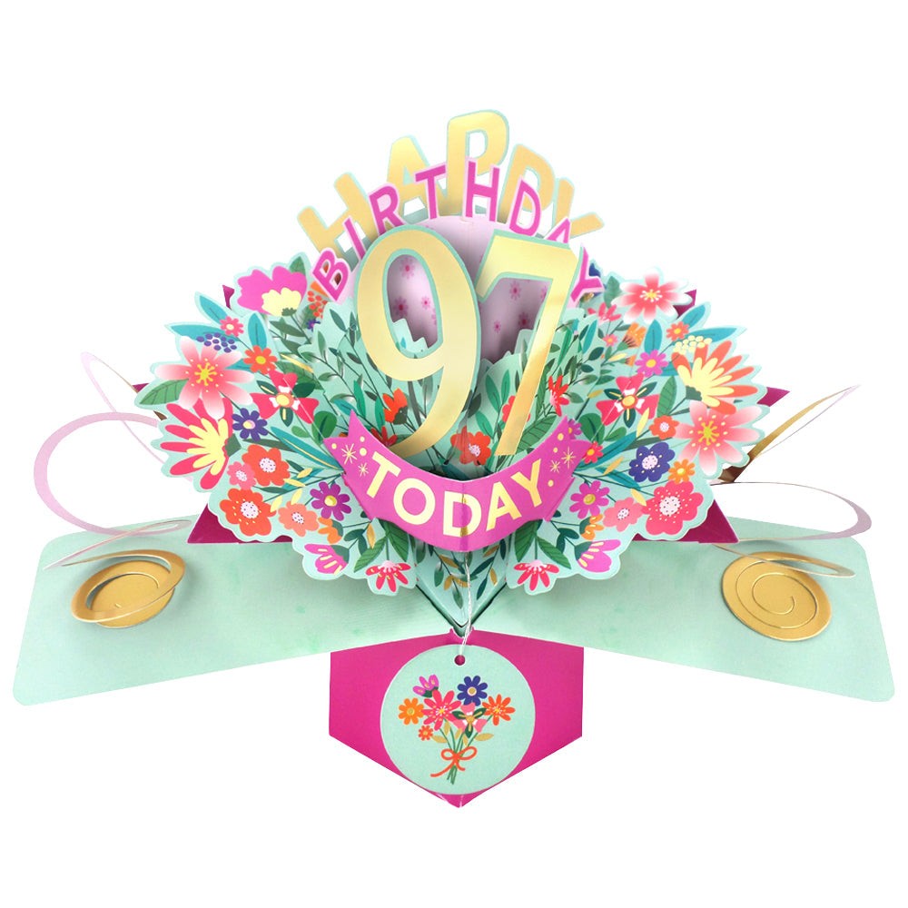 Happy 97th Birthday 97 Today Pop-Up Greeting Card Love Kate’s Pop Up Cards Her
