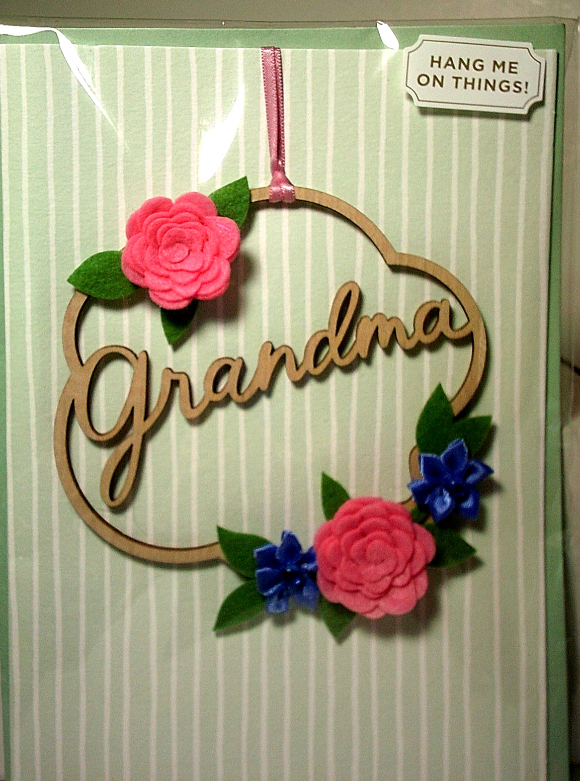 Papyrus Mothers Day Card 3D Grandma Die Cut Wood Hangable Layered Flowers Gemmed