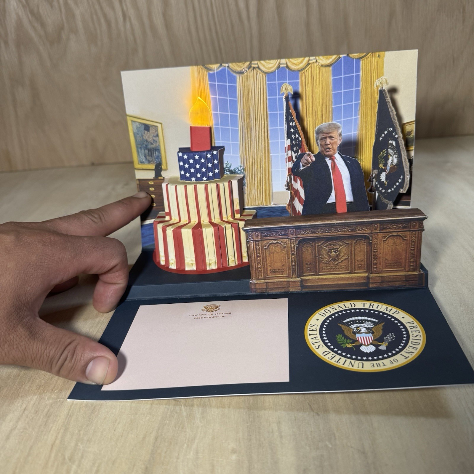 Pop Up Birthday Card with Light & Sound Says Happy Birthday in Donald Trump REAL