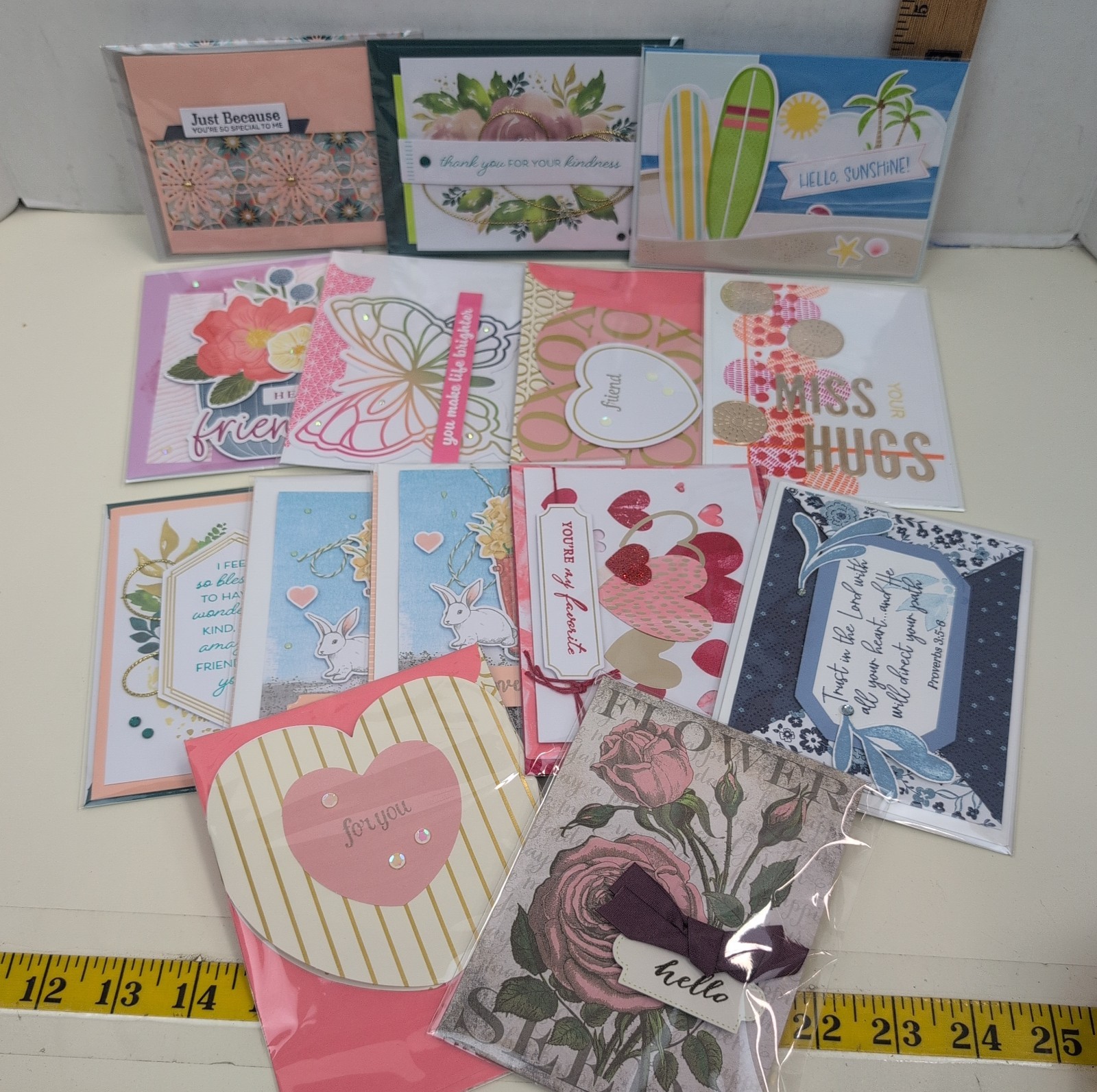 Lot of 14 Handmade Greeting Cards Friendship Love Thank You Embellished Envelope