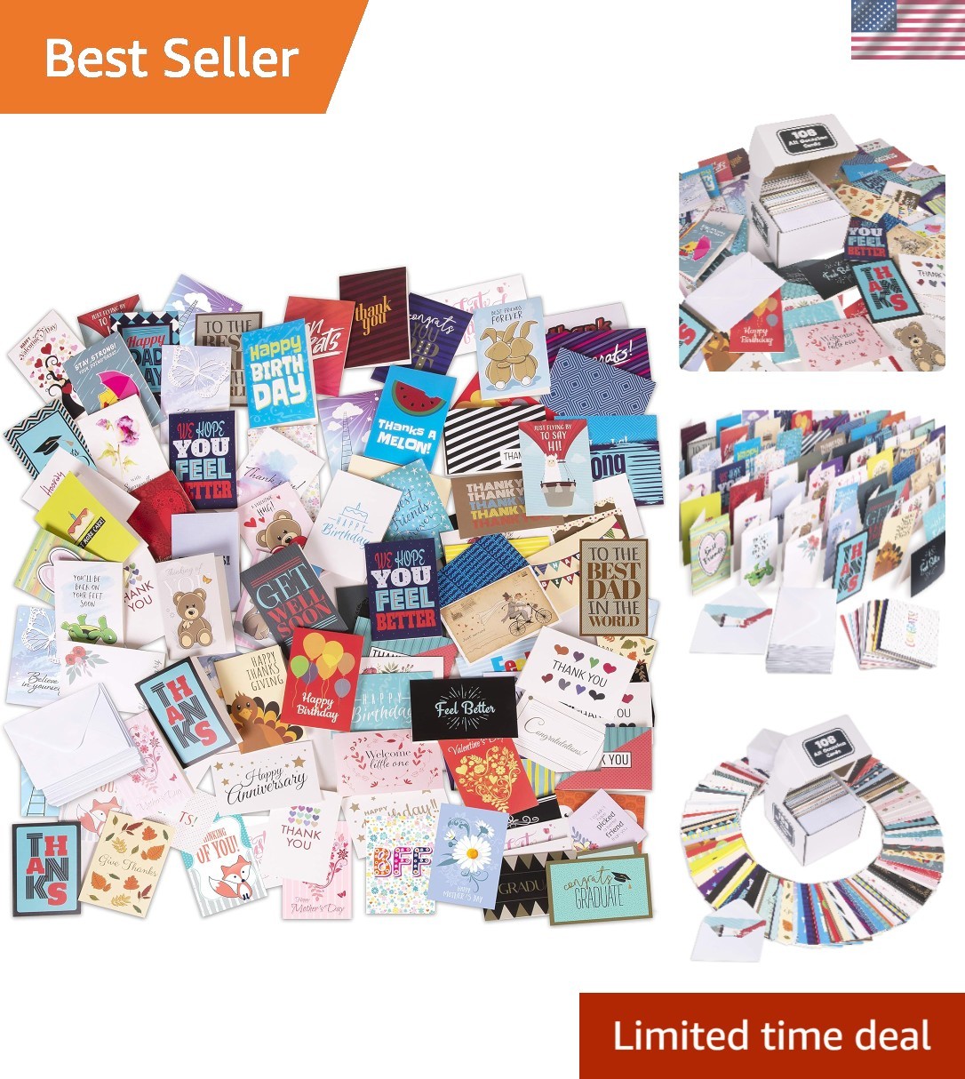 All Occasion Greeting Cards Assortment Box – 108 Blank Cards for Kids with Envel