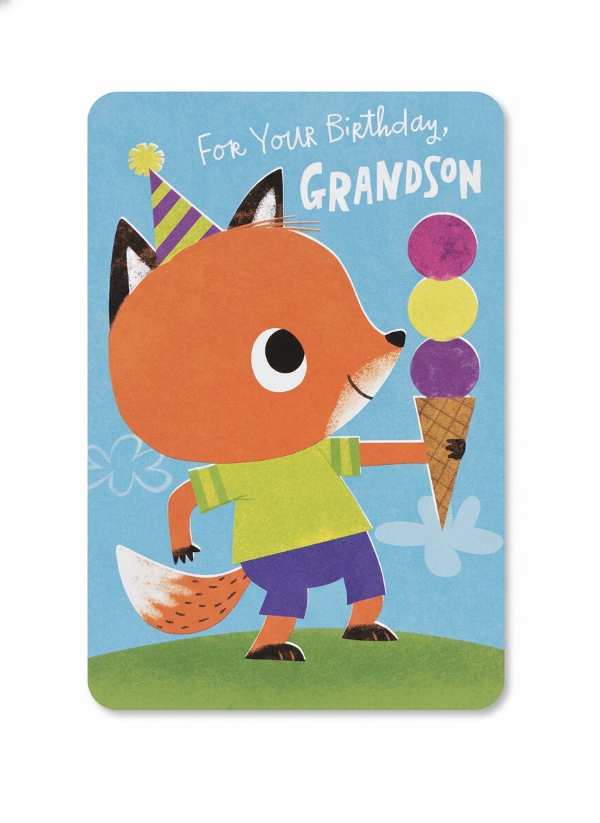 Birthday Greeting Card For Grandson Have a Wonderful Birthday Fox Ice Cream