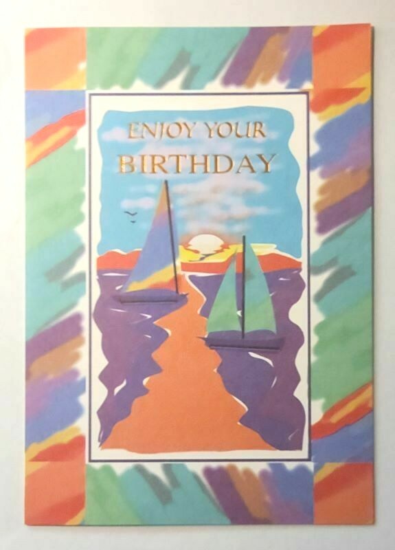 1 Greeting Card/Envelope Enjoy Your Birthday Sailboats Water Sunset/Rise Friend