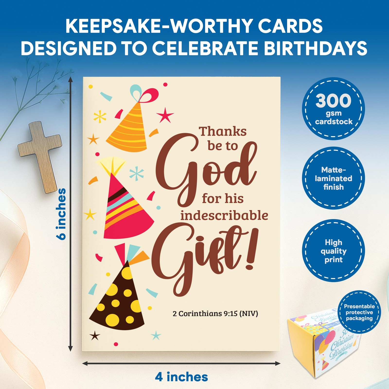 Decorably 50 Pack 4x6in Religious Birthday Cards for 4×6 inches, Multicolor