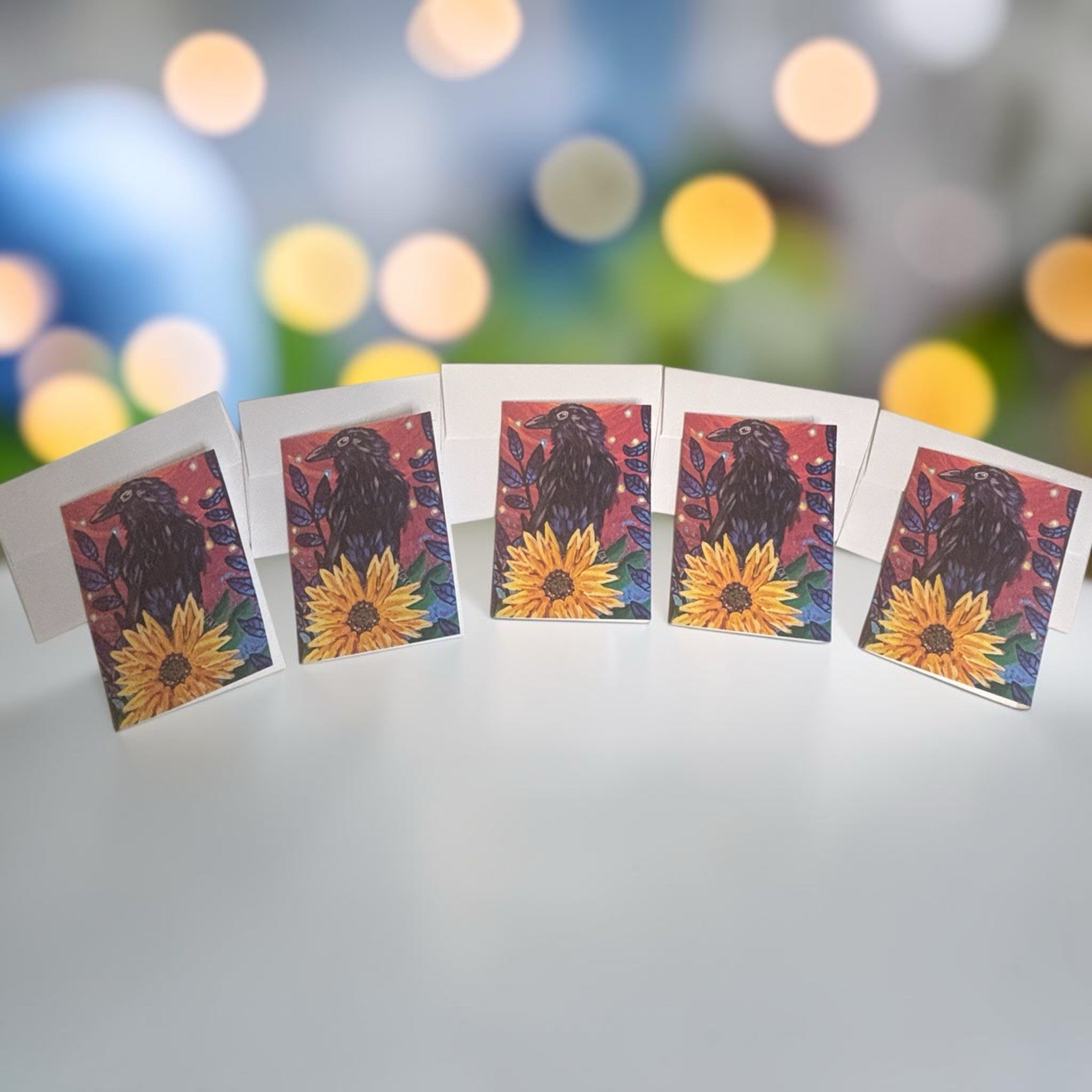Mystical Raven & Sunflower Greeting Cards 5 Pack Blank Note Cards