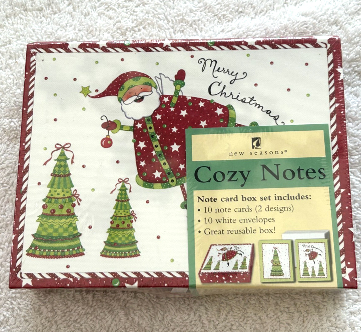 Cozy Notes 10 cards (2 designs) 10 envelopes reusable box New sealed Christmas