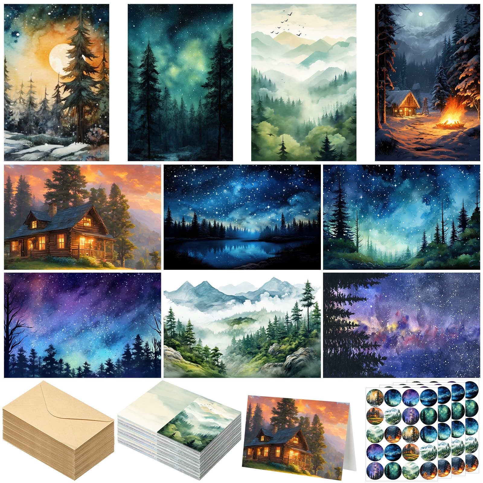 Motiskyy 100 Pcs Whimsical Watercolor Illustration 4 x 6 inches, Multicolor