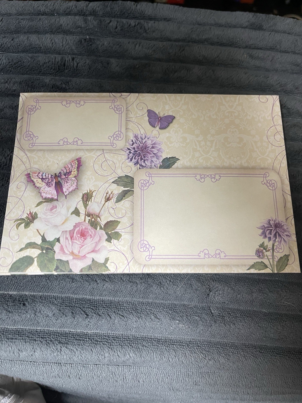Punch Studio Set of 5 Purple Butterfly/Floral Folio Vtg Style Cards&Envelopes