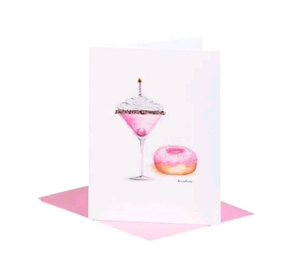 Papyrus Happy Birthday Card Martini 🍸& Donut 🍩 Designed By Bella Pilar