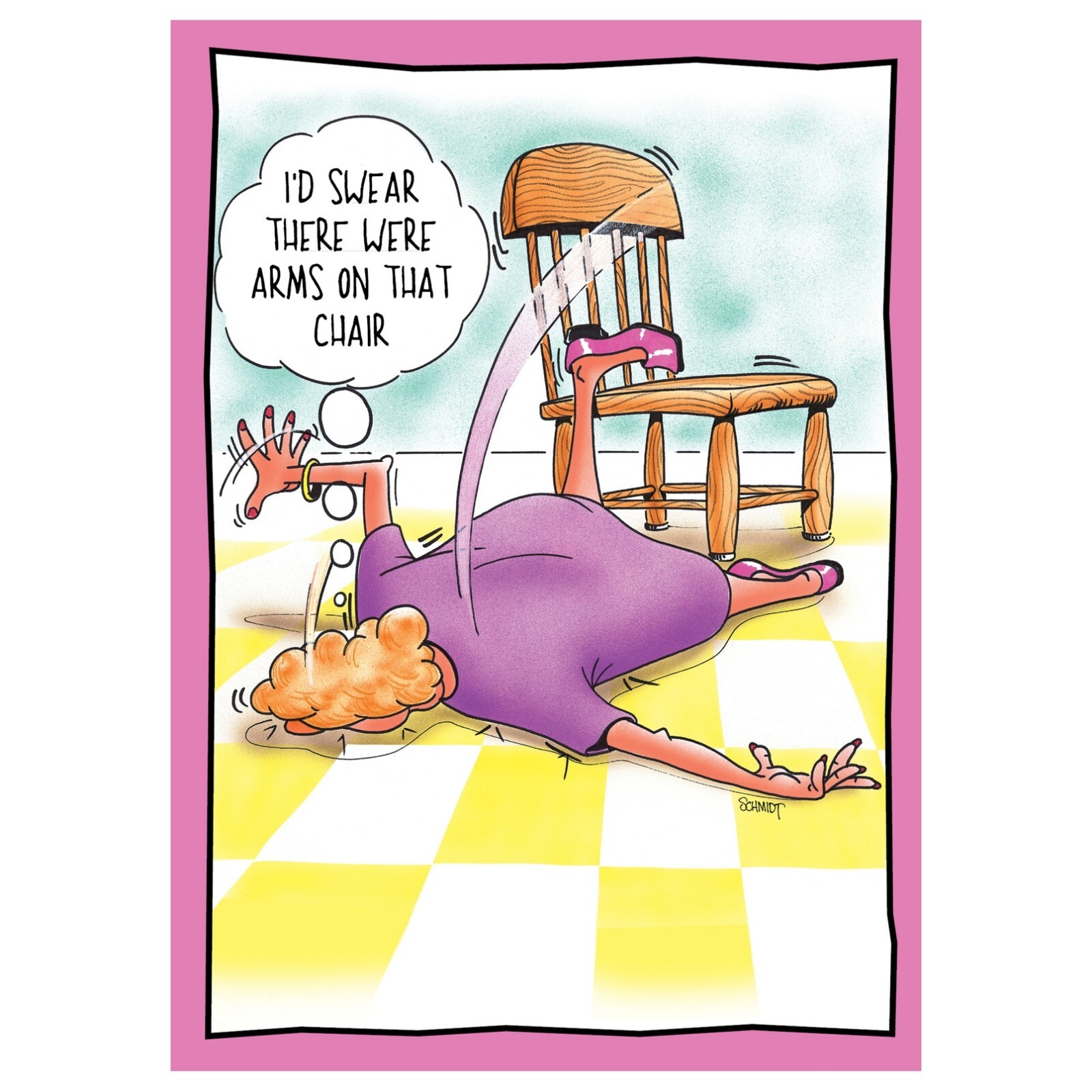 Falling Off Chair | Funny Birthday Card Him Man Her She Woman Friend