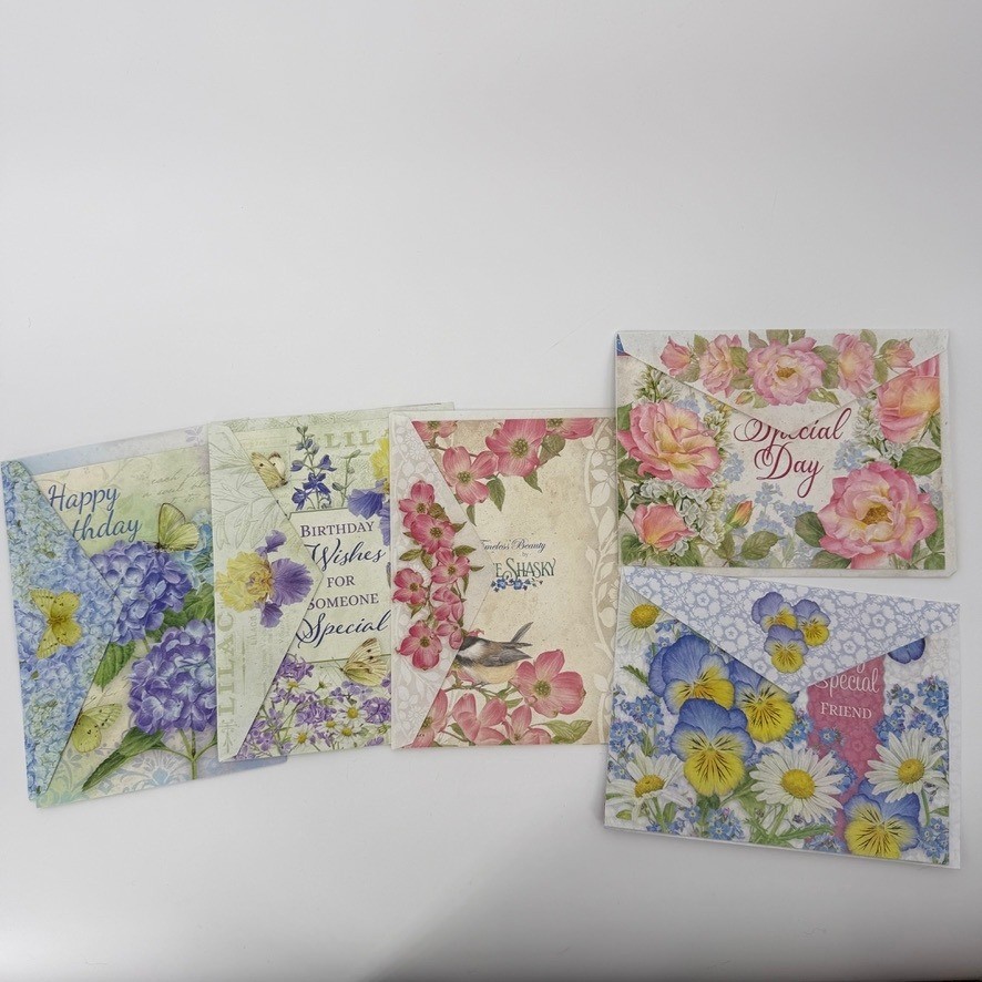 Jane Shasky Floral Greeting Cards LOT of 5 Botanical Butterfly Designs Whimsical