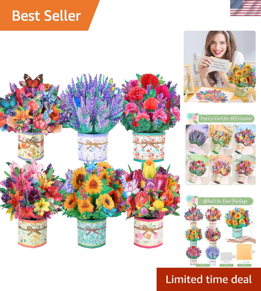Vibrant 6 Pack Pop-Up Flower Cards: Perfect for Birthdays and Celebrations