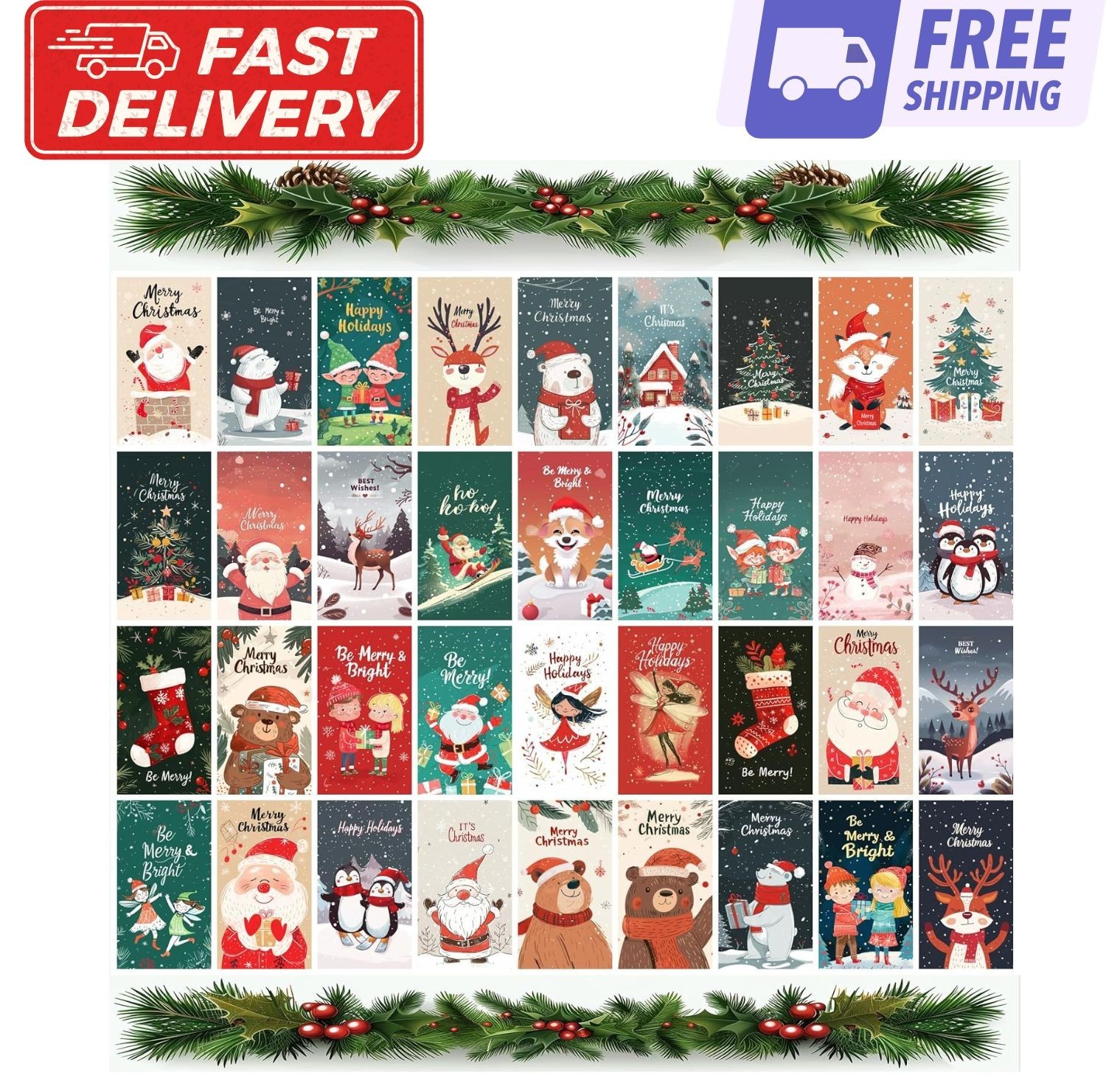 36 Pcs Christmas Greeting Card Assortment with Envelopes Happy Holiday Cards