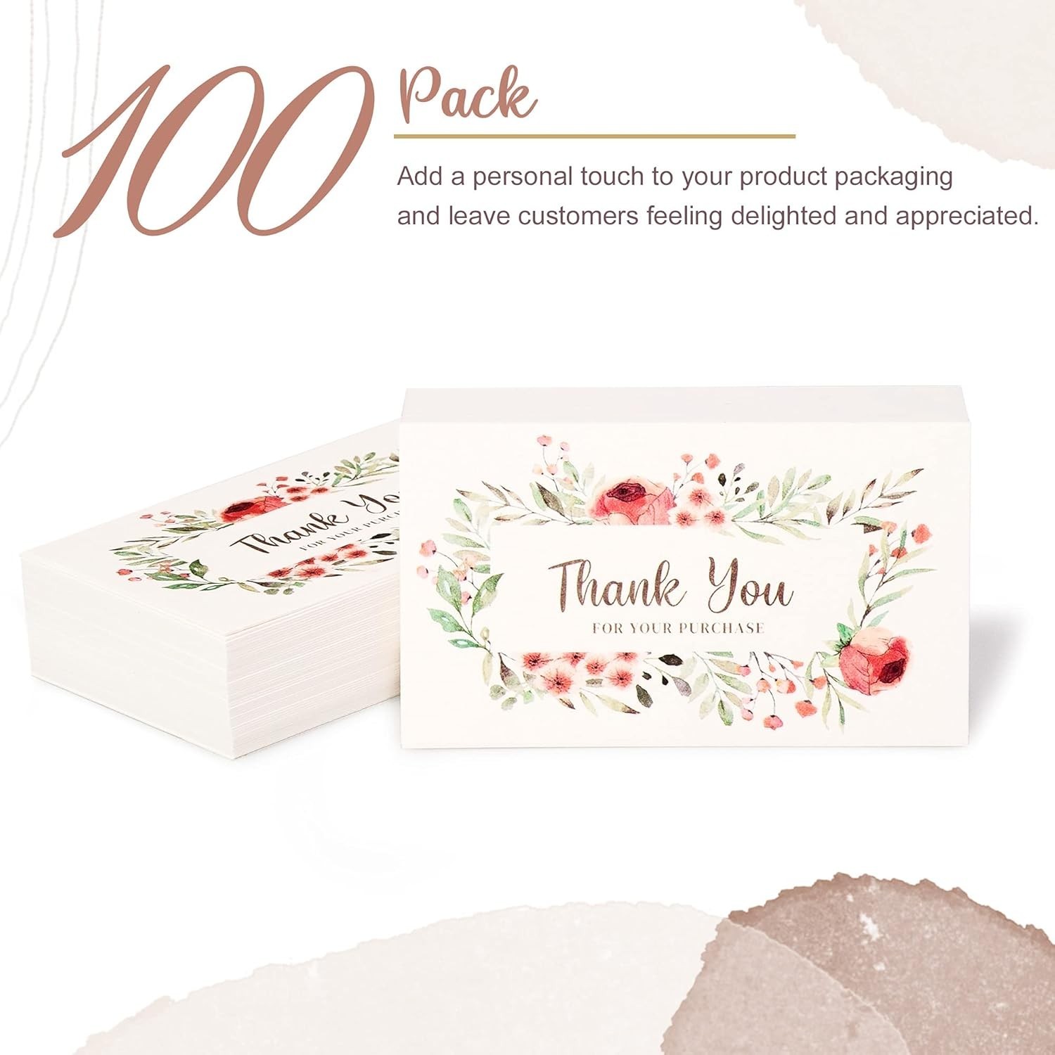 Elegant Floral Thank You Cards – 100 Pack 2×3.5 Inch Inserts for Packaging