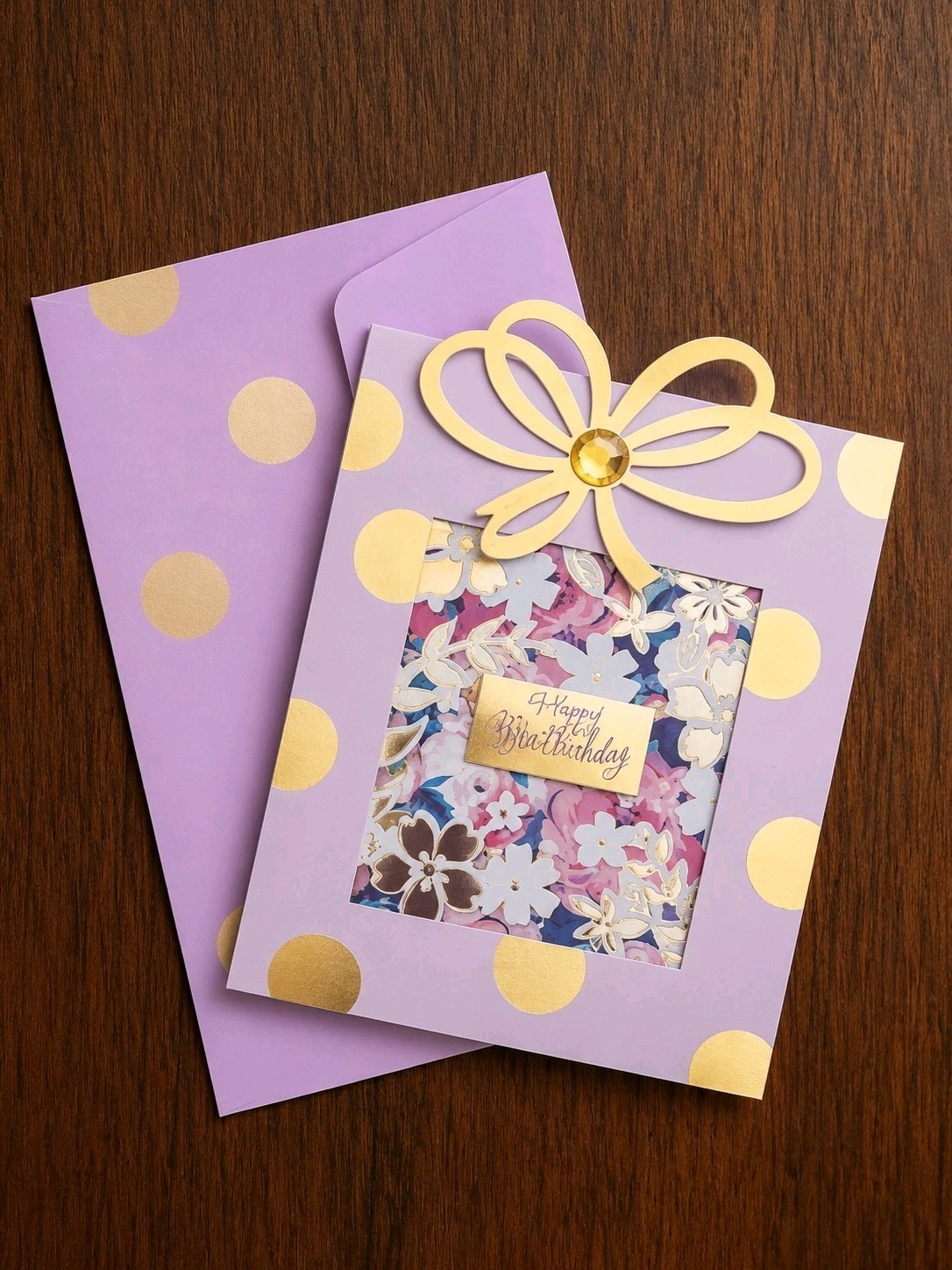 Happy Birthday Floral Folded Greeting Card, Purple, Includes Envelope.