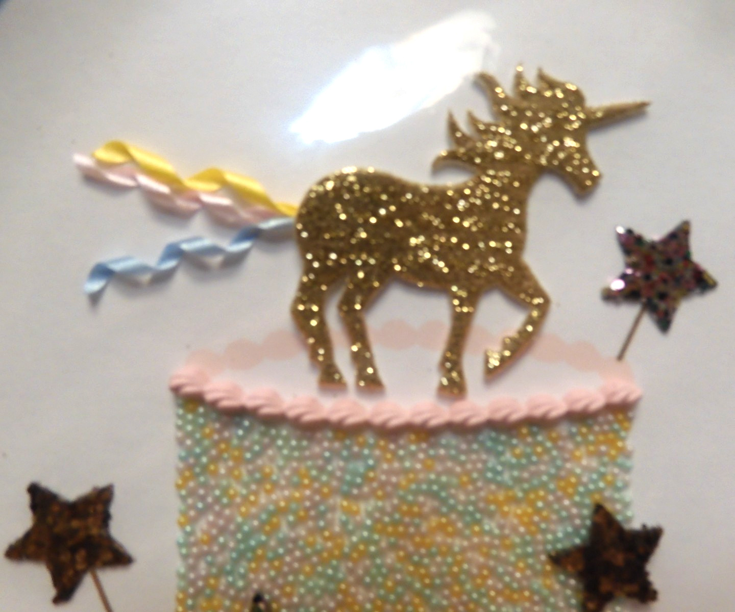 2 Cards Papyrus Birthday Golden Unicorn On Cake with Stars Fantastical Birthday