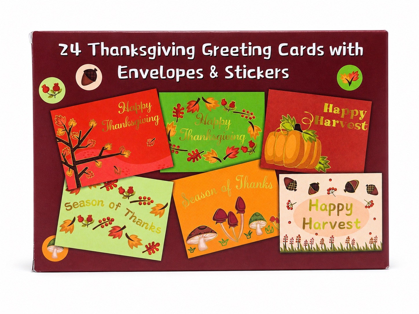 Thanksgiving Greeting Cards with Envelopes 24 Pack Gold Foil Fall Cards Happy