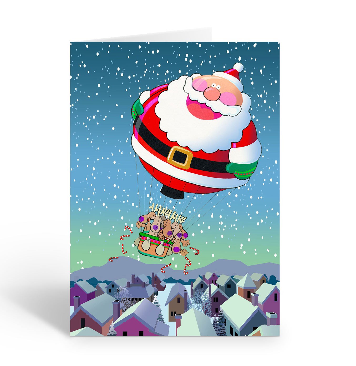 Hot Air Balloon Santa Christmas Cards – 12 Cards w/Envelopes – Size 6.25″ x 4.5″