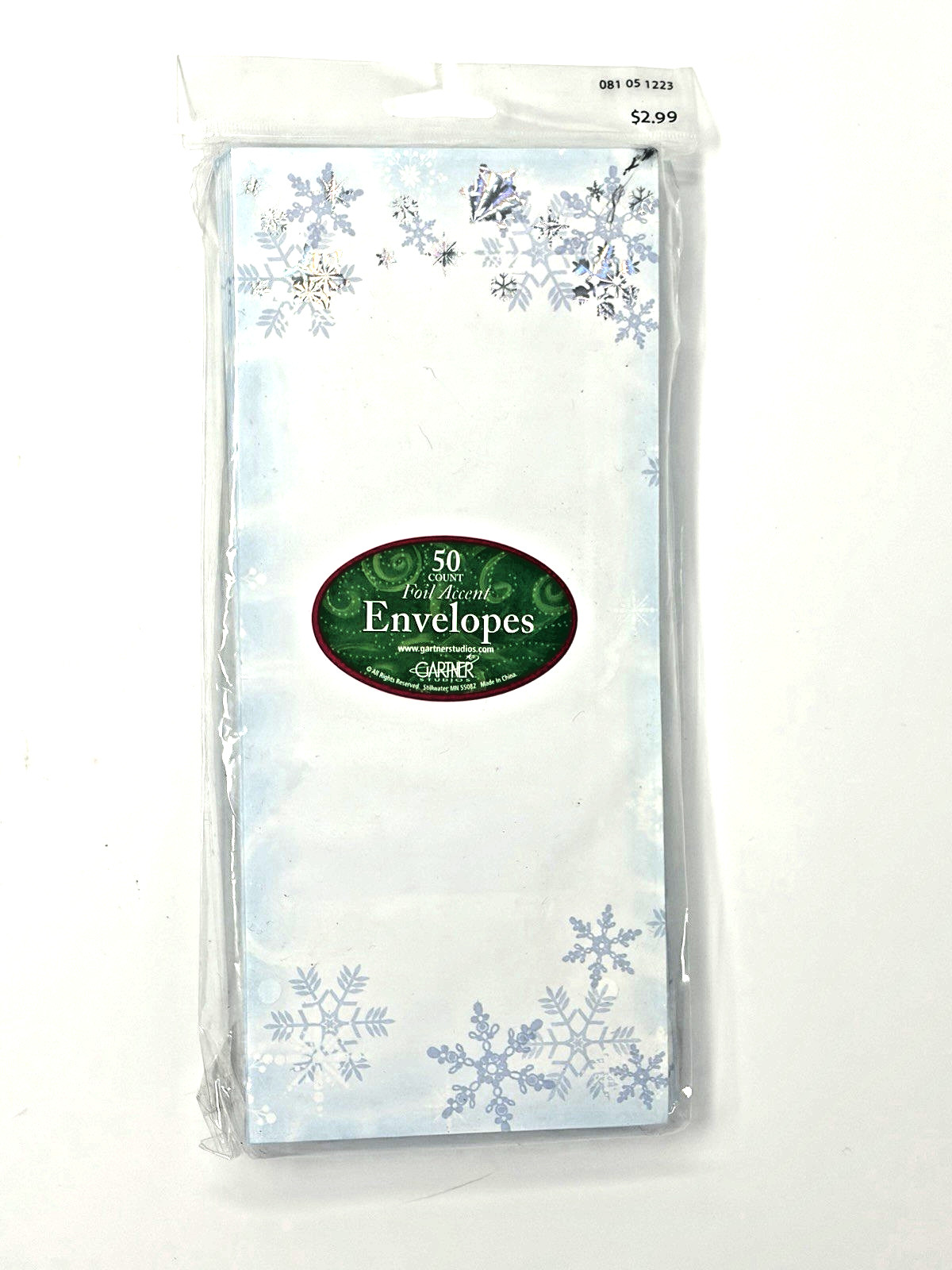 Gartner Studios Snowflake Silver Foil Accent 50 #10 Envelopes White Blue NOS