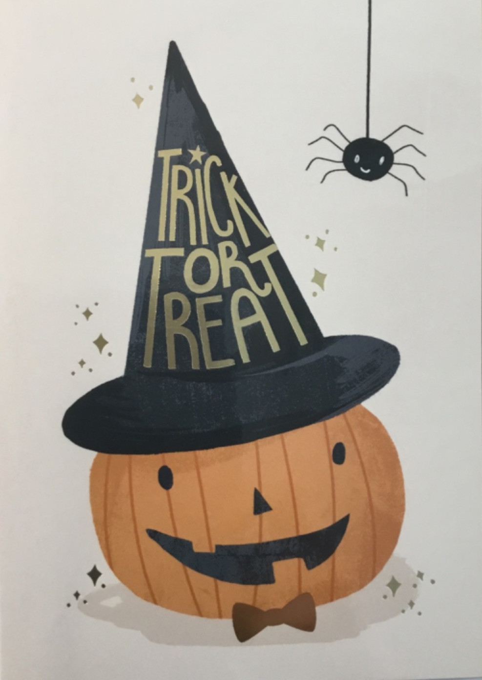 Ling Designs- Halloween – Pumpkin Wearing Witch Hat- Foil- UK