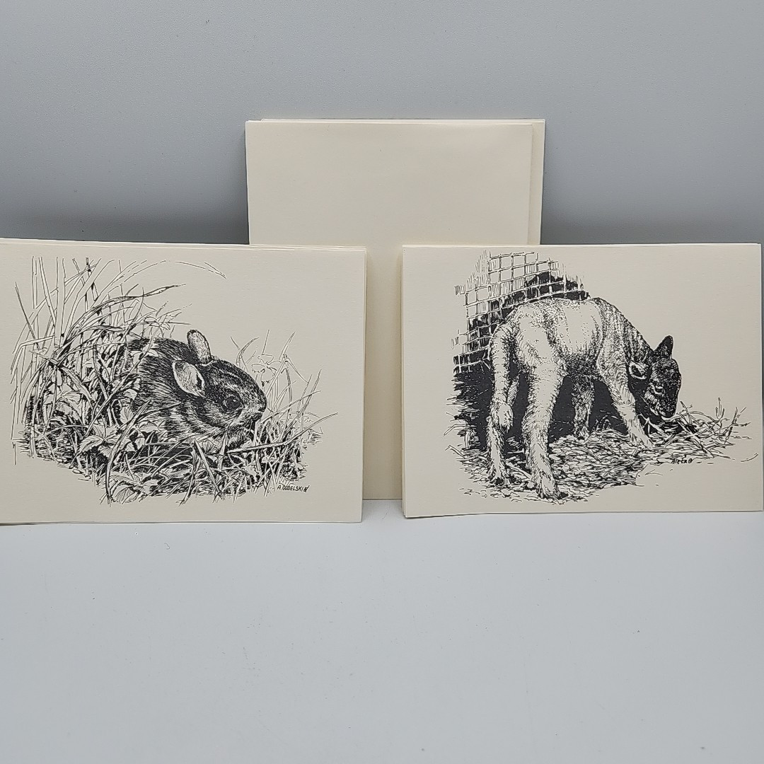8 Printed Spring Animal Notecards Art Stationary Cards Artist Vtg Signed 4″x6″