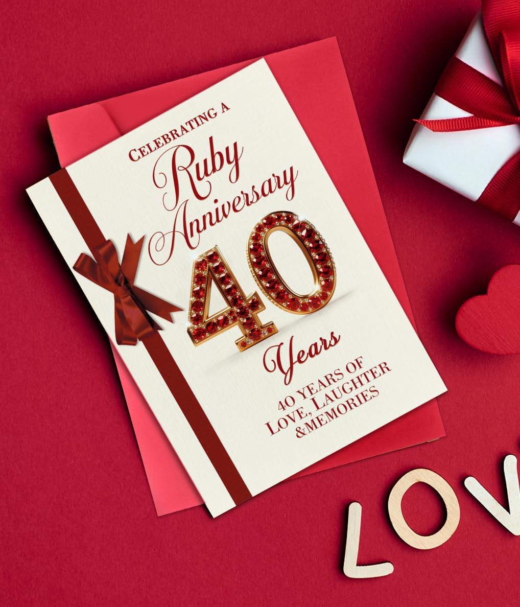 Happy 40Th Anniversary Card for Women Men, 40 Year Wedding Anniversary Card Gift