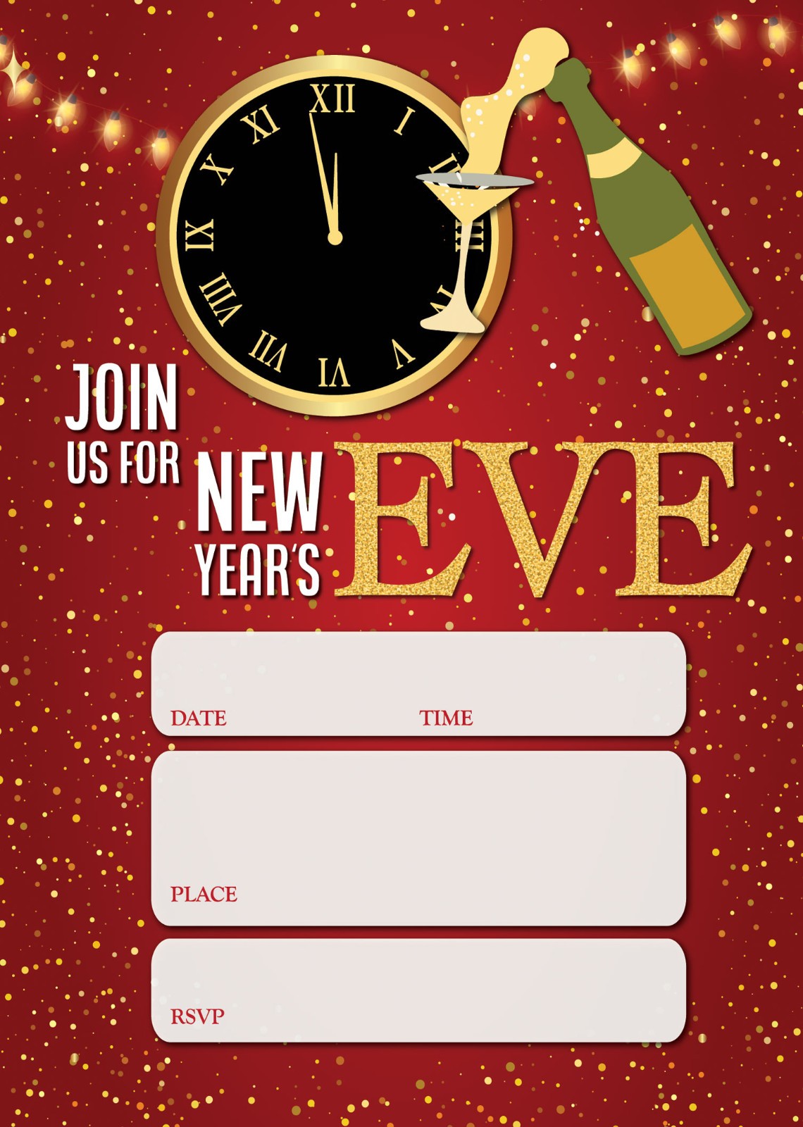 New Year’s Eve Fill-In Blank Party Invitations – 25 Invites w/Envelopes – 5×7