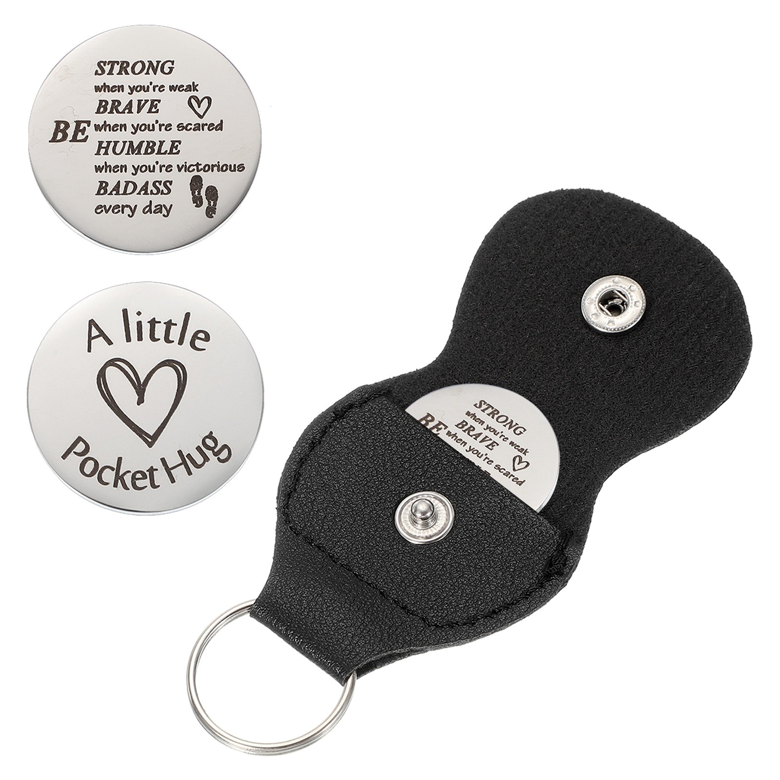 Pocket Hug Token with Leather Keychain, Be Strong When You’re Weak