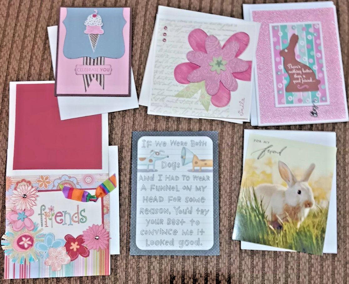 Lot of 6 Greeting Cards w/envelopes NEW ~ UNUSED (4)homemade, (2)Hallmark
