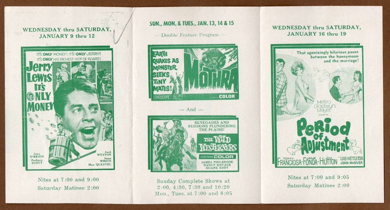 Regent Theater Handbill Flyer Advertisement, Vintage 1962, Jerry Lewis, Mothra