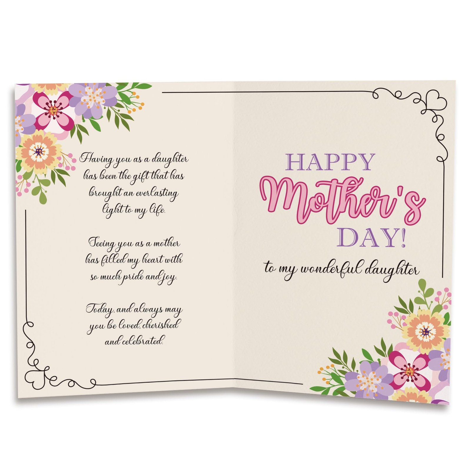 Mother’s Day Card for Daughter – Sweet Floral Mothers Day Card Gift from Mom or