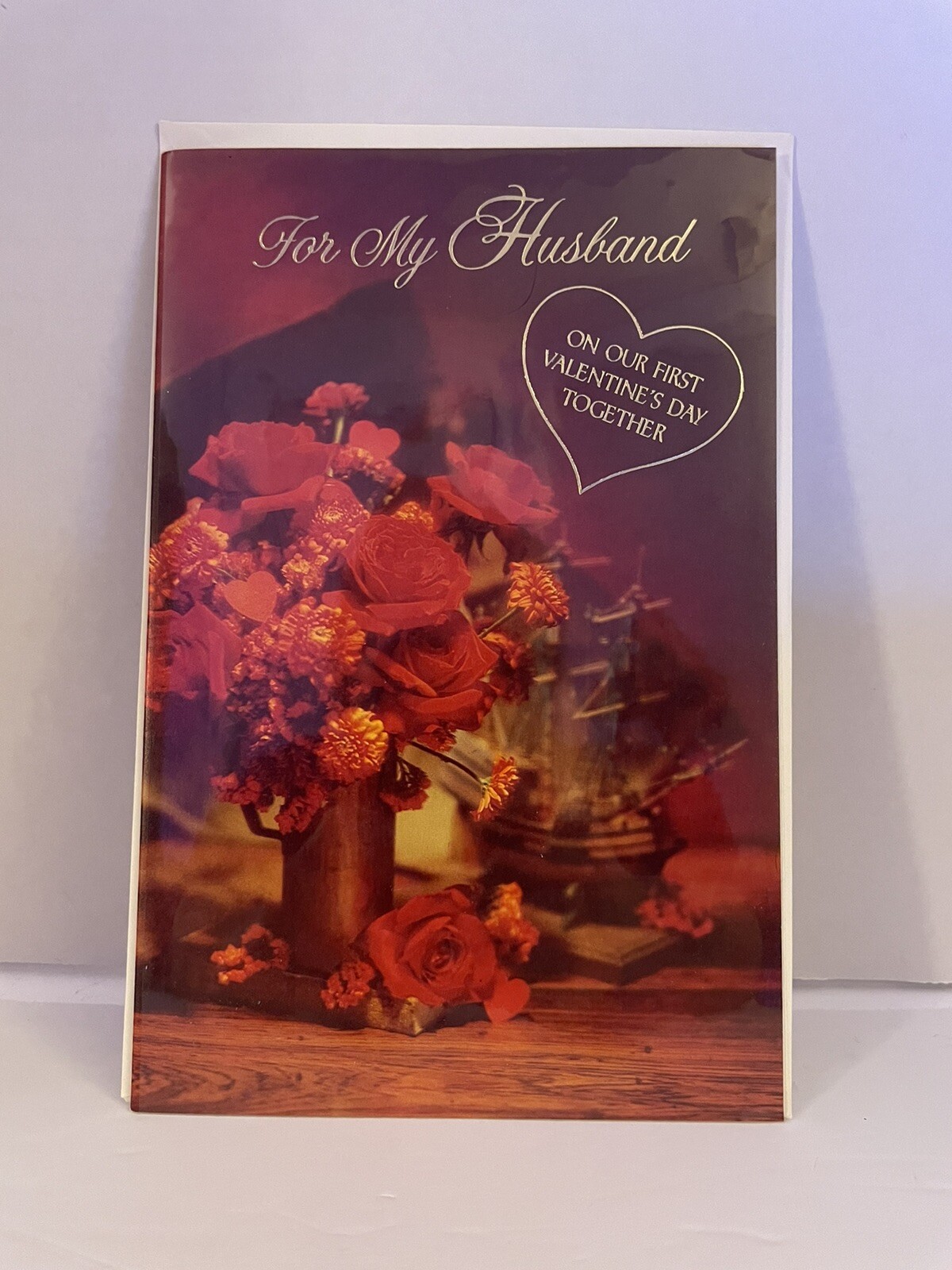 VTG American Greetings Valentine’s Card For Husband Rose Design Glossy 1980’s