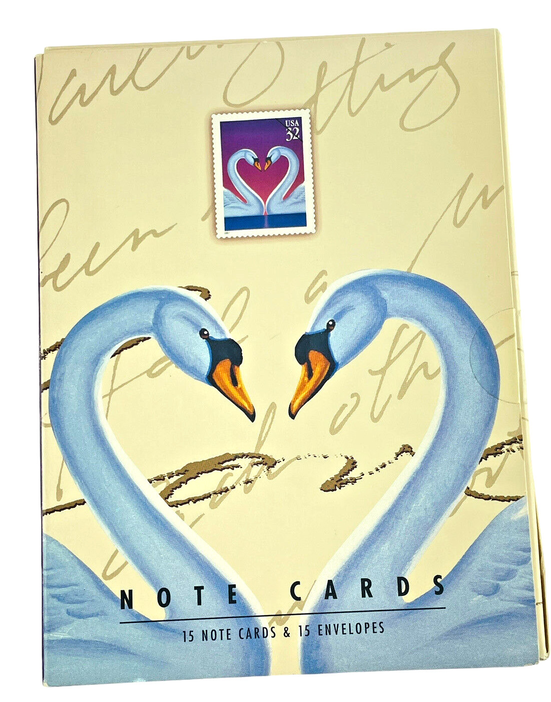 USPS Notecards Love Birds Stamps Lilac Swans Set of 15 Cards Vintage 1997