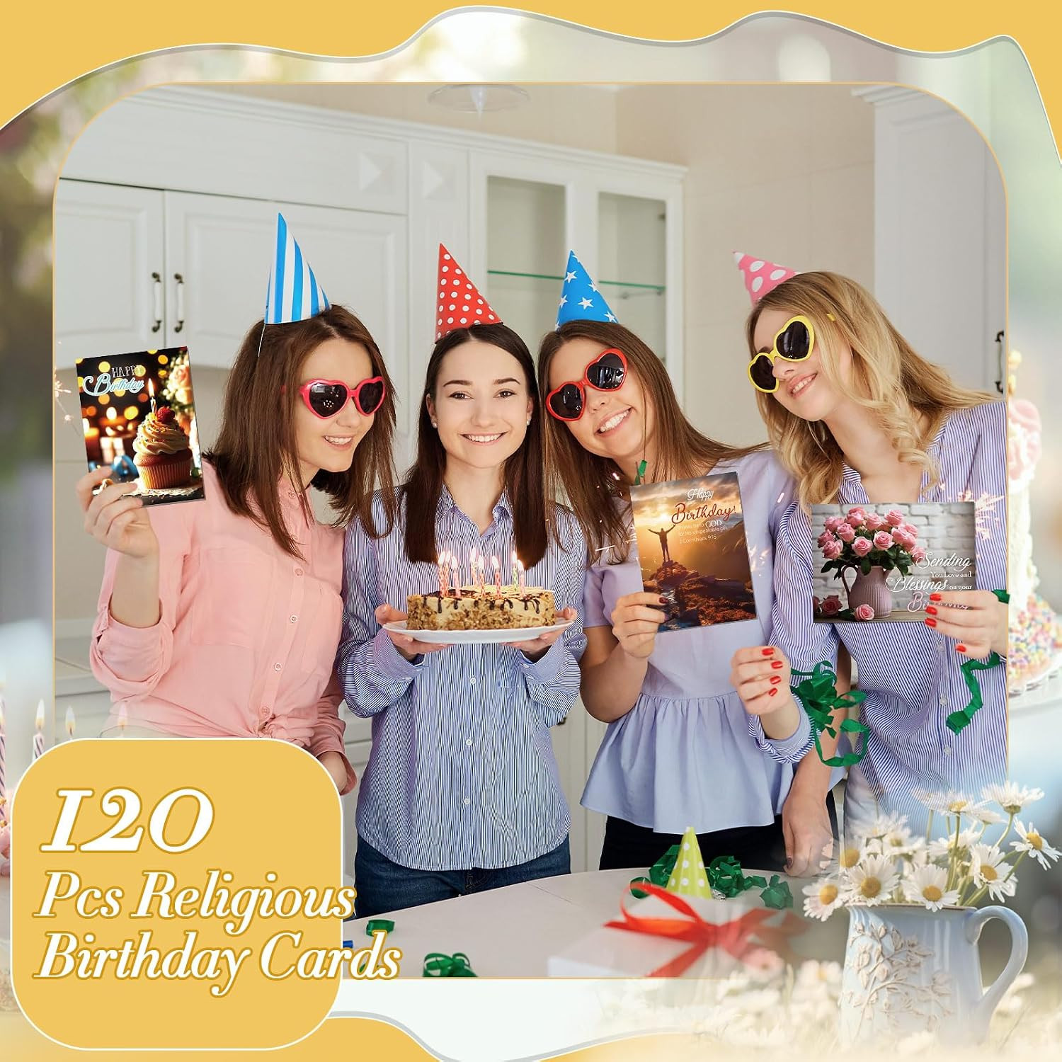 120 Pack Religious Christian Birthday Cards Bulk with Scripture Bible Verse 4.5