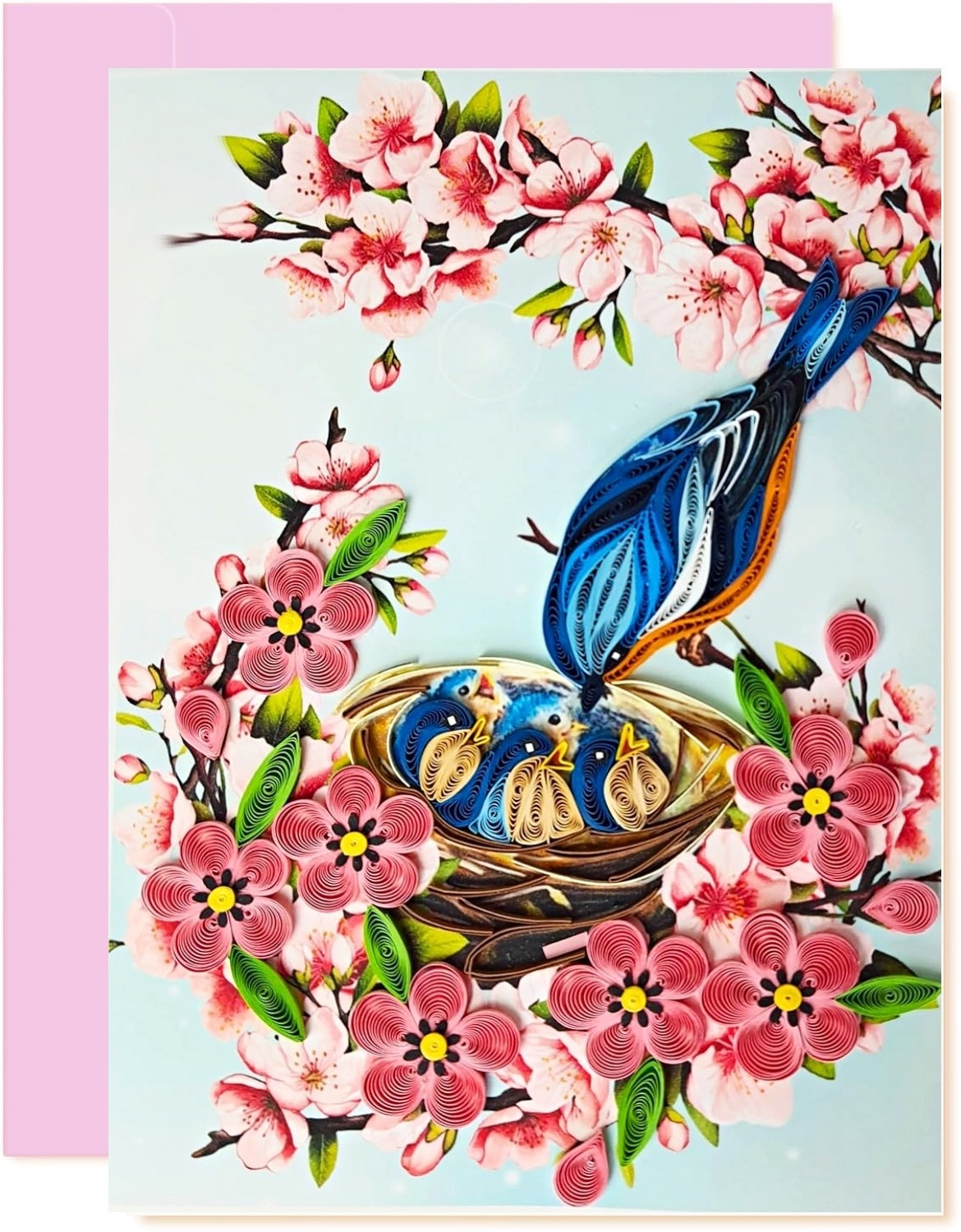 Bluebirds Quilling Greeting Card – Unique Dedicated Handmade Art
