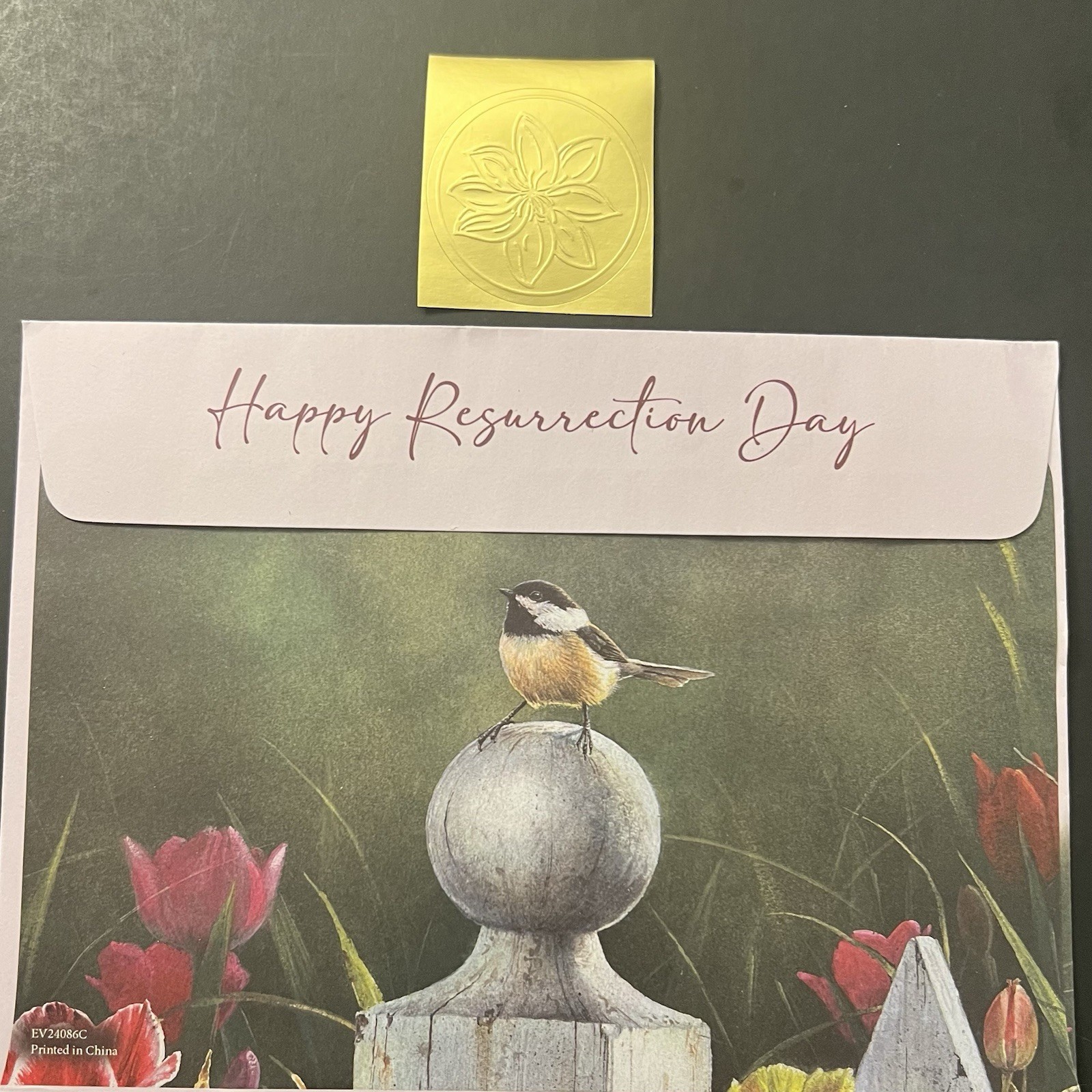 Chickadee EASTER Card Beautiful Full Color Interior! BOOKMARK/Env/Tag/Seal/Stamp
