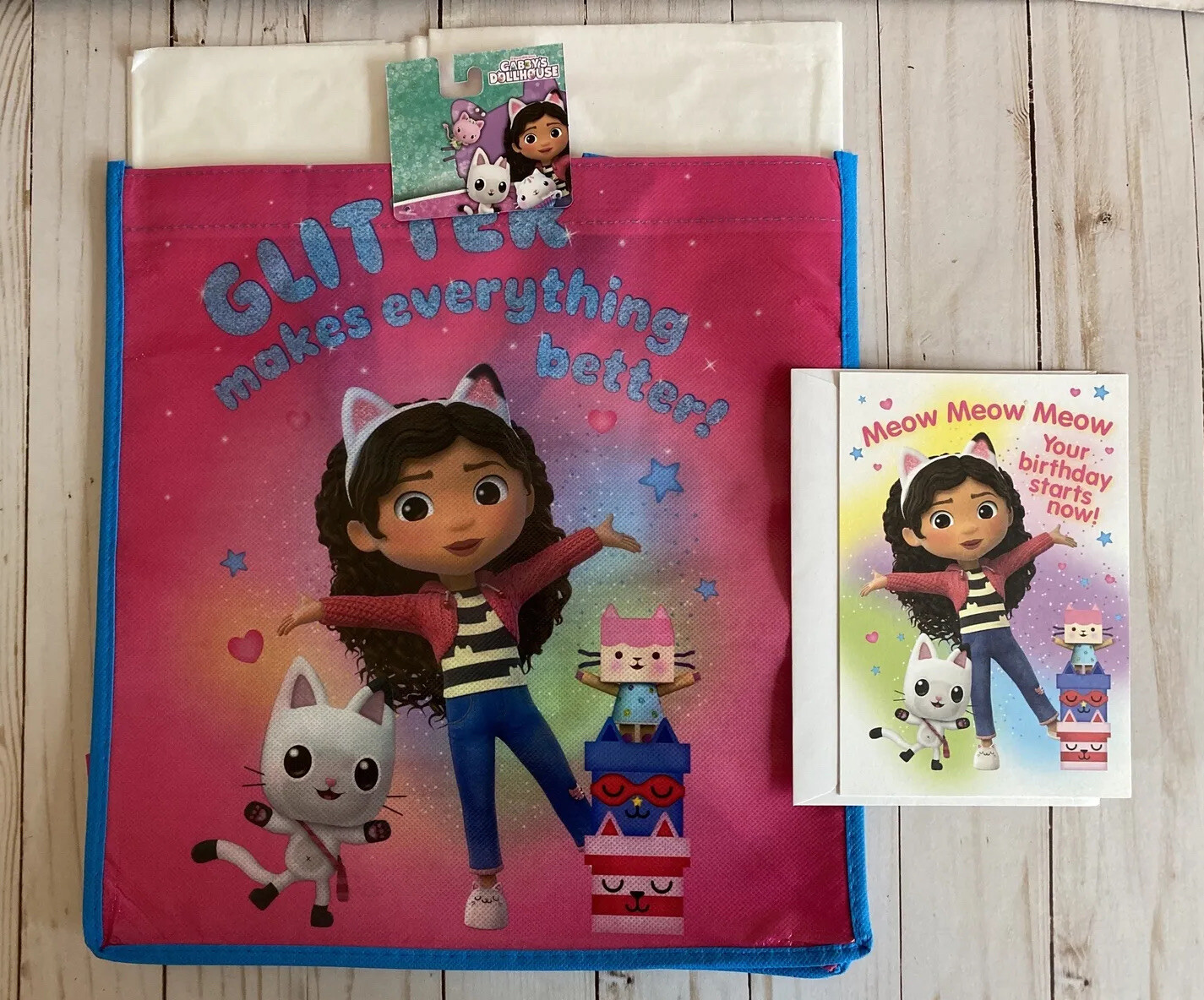 Gabby’s Dollhouse Happy Birthday Card + Reusable Gift Bag With Tissue Paper New