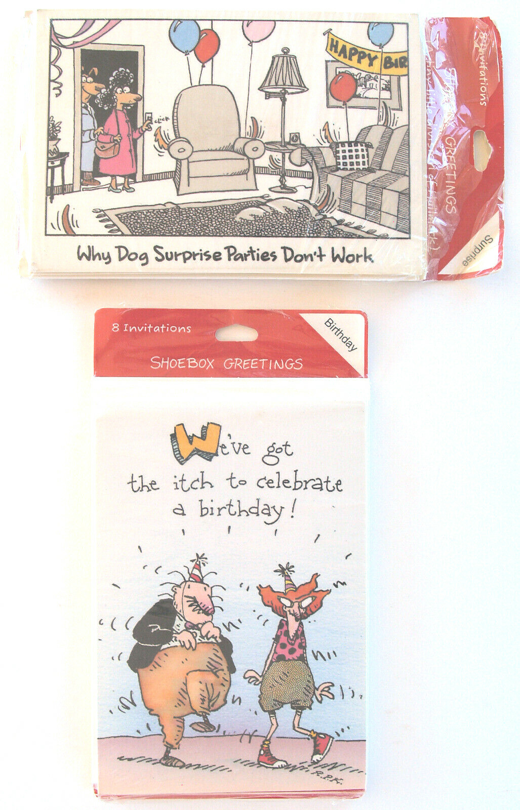 INVITATIONS BIRTHDAY—2 PKG.—NEW 16 CARDS + ENVELOPES—2 DESIGNS—PARTY FUN