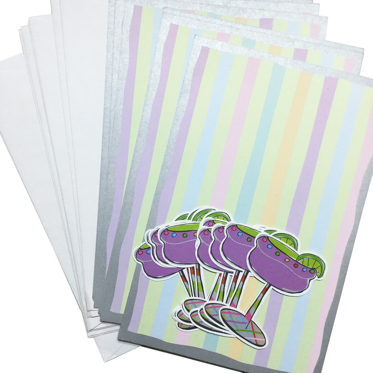 Tropical Note Cards Striped Set 10 Margerita Cocktail Bachelorette Party Invite