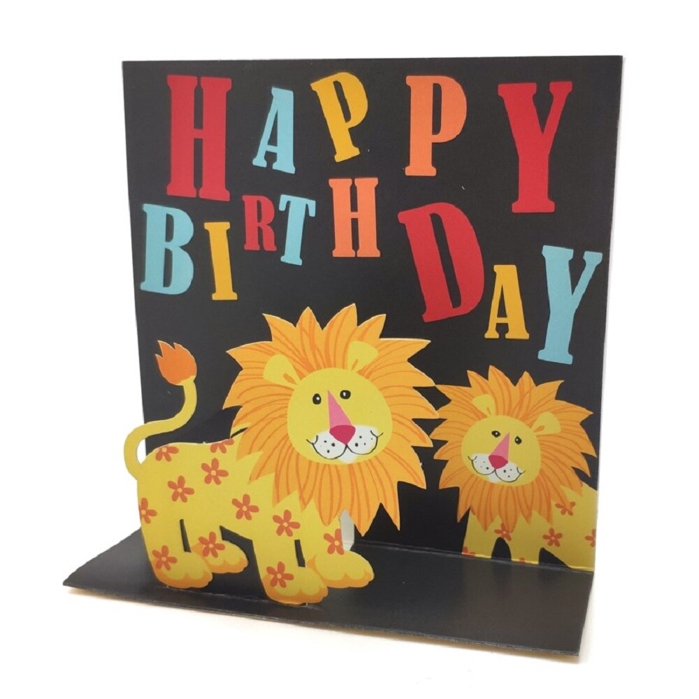 Carol Wilson Fine Arts E1 5×7″ Pop Up Laser Cut Greeting Card – Birthday Lion