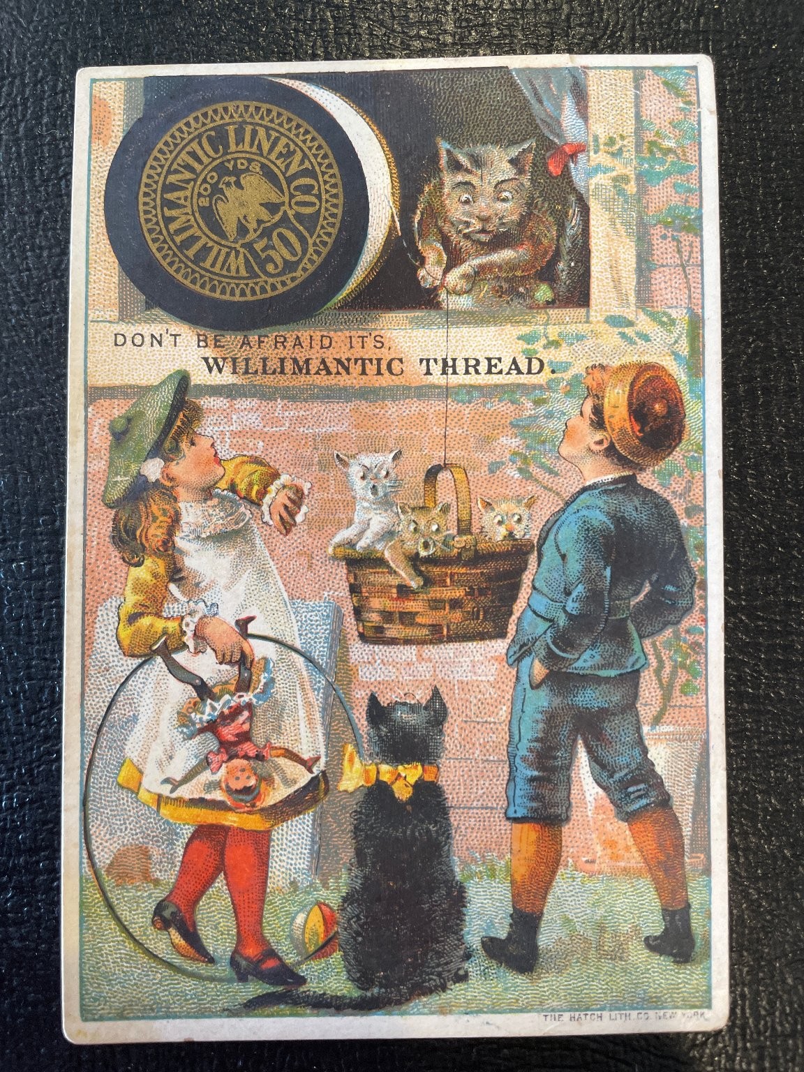 Willimantic Thread Advertising Trade Card Children Cats Kittens Dogs
