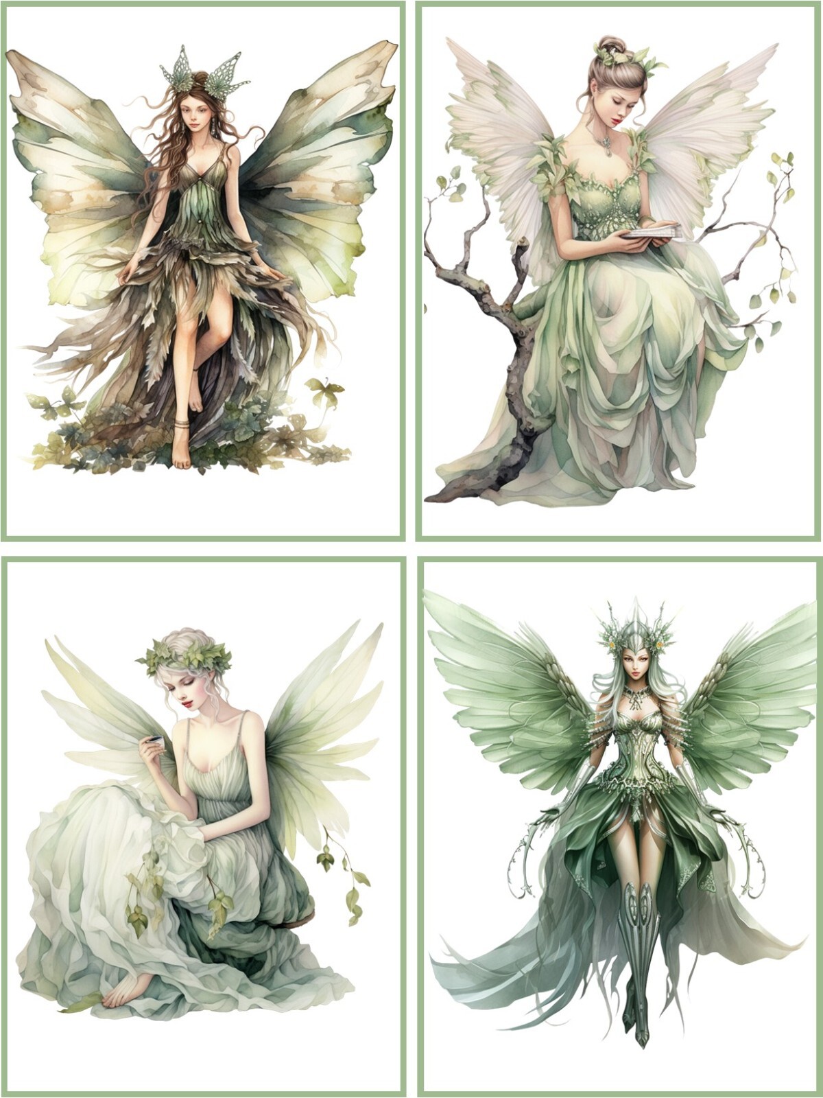 8 Fairies Fairy Vintage Victorian glossy blank note card envelopes organza bag