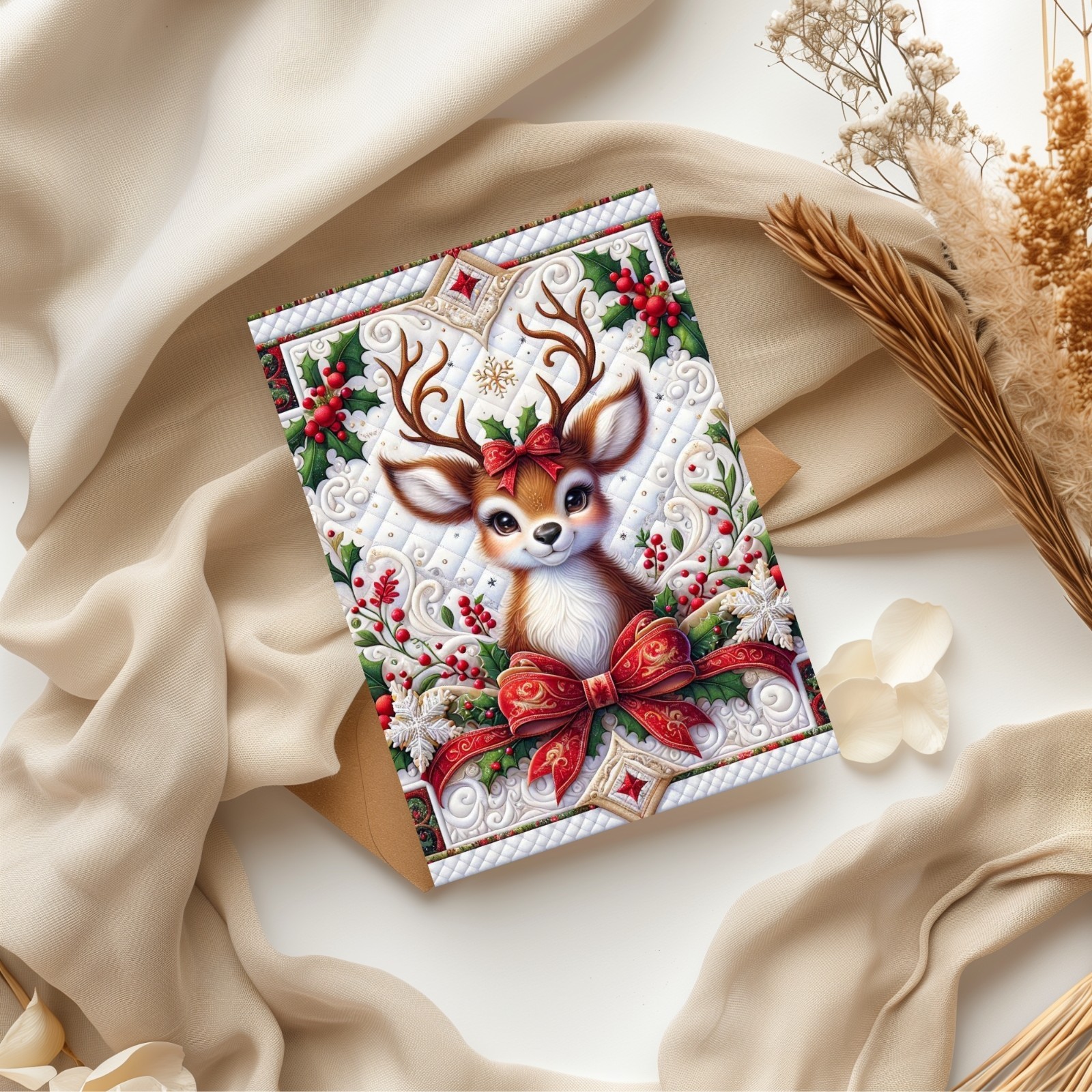 20 Reindeer Christmas Greeting Cards w/ Envelopes Blank Holiday Cards 5×7