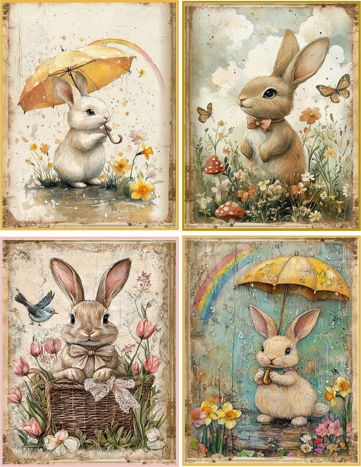 8 assorted Bunny Rabbit Shabby Chic summer glossy blank folded card envelopes