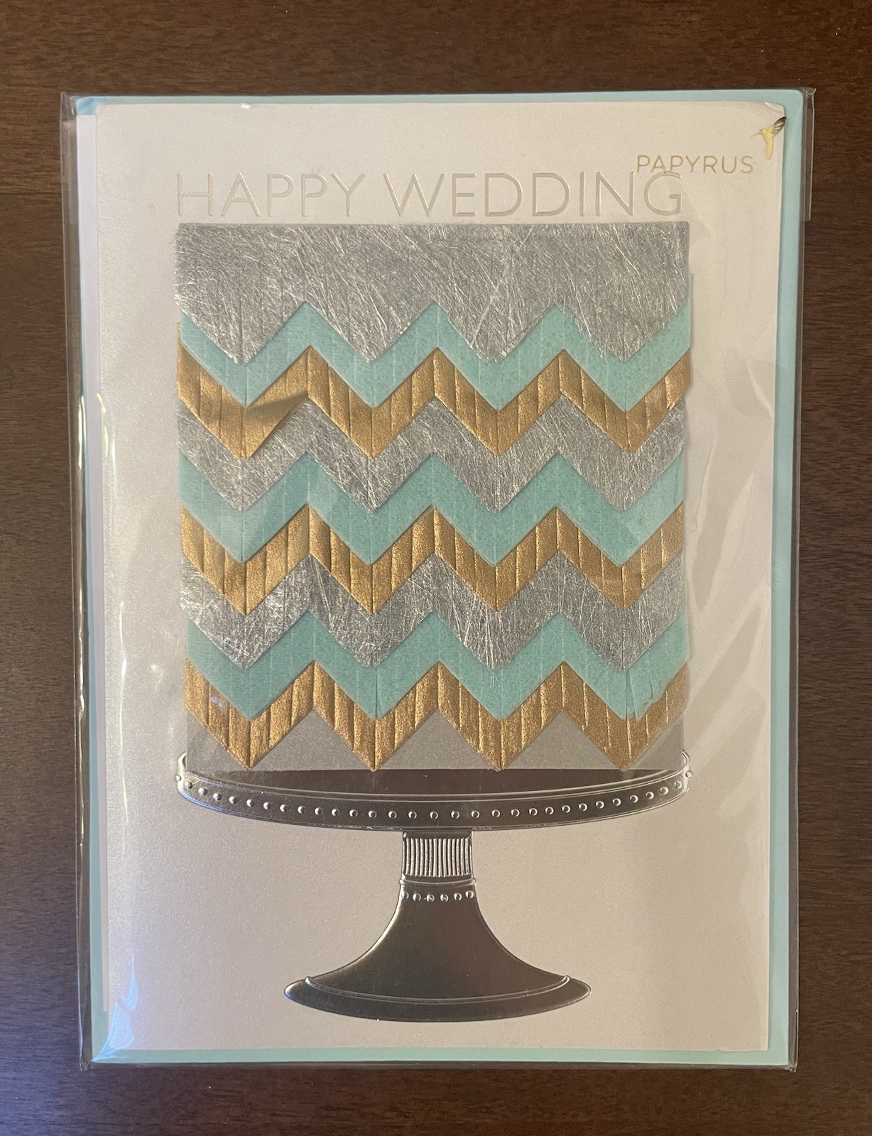 Papyrus Wedding Greeting Card Chevron Metallic Embellished w/ Envelope Blue